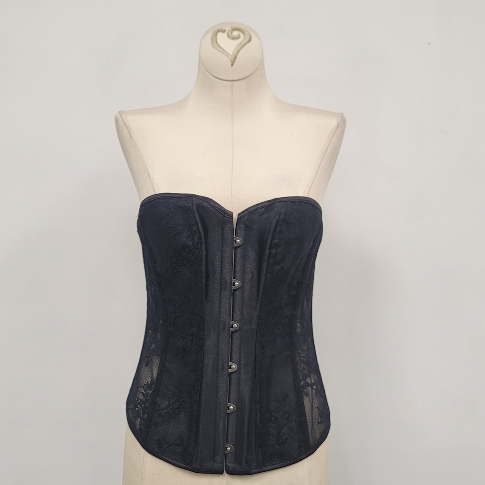 Adore Me Black Lace Whimsigoth Corset Top Size S Goth Renaissance Witchy Sheer
